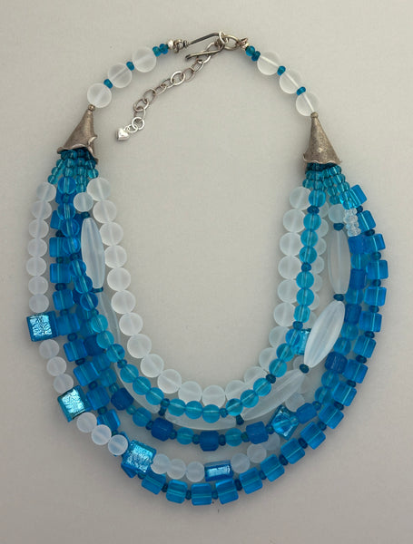 Multi-Strand Blue and White Statement Necklace