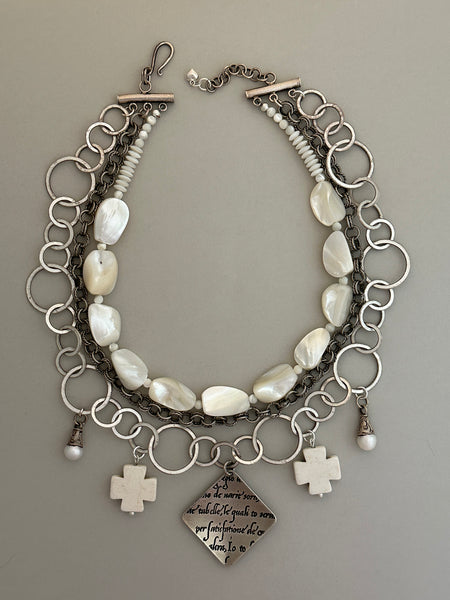 Mother of Pearl and Silver Statement Necklace