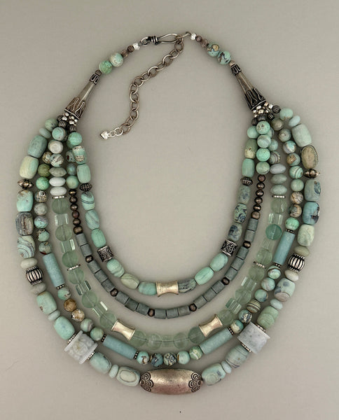 Aqua Terra Agate and Silver Statement Necklace