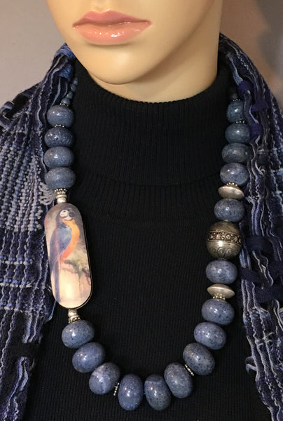 Blue Coral and Silver Statement Necklace