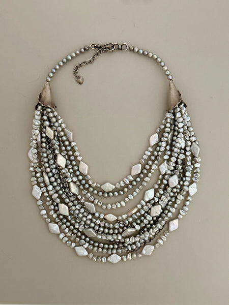 Multi-Strand Pearl and Silver Statement Necklace