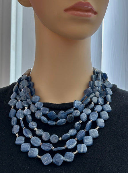 Multi-Strand Kyanite and Silver Statement Necklace