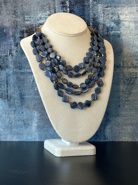 Multi-Strand Kyanite and Silver Statement Necklace