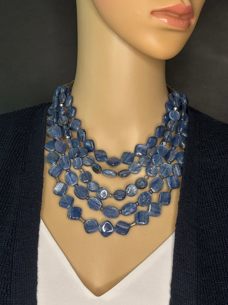 Multi-Strand Kyanite and Silver Statement Necklace