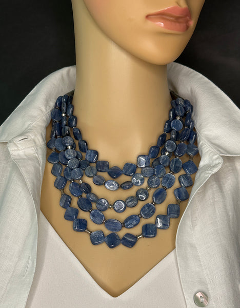 Multi-Strand Kyanite and Silver Statement Necklace