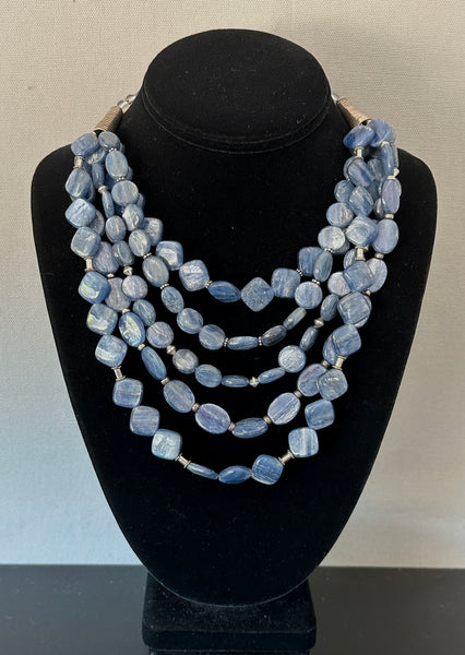 Multi-Strand Kyanite and Silver Statement Necklace