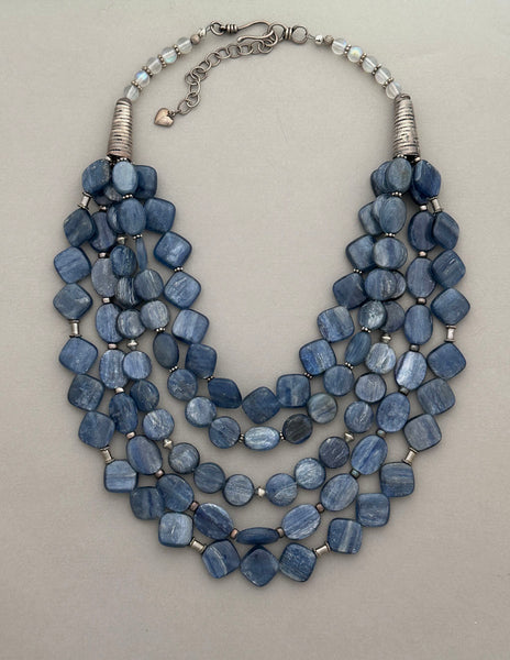 Multi-Strand Kyanite and Silver Statement Necklace