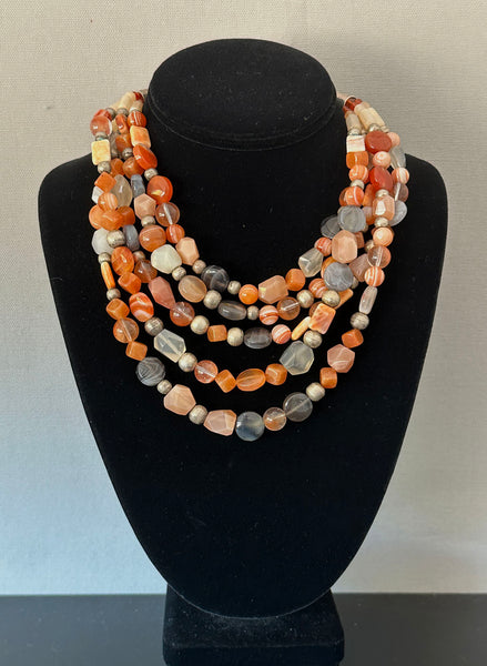 Multi-Strand Moonstone and Silver Statement Necklace