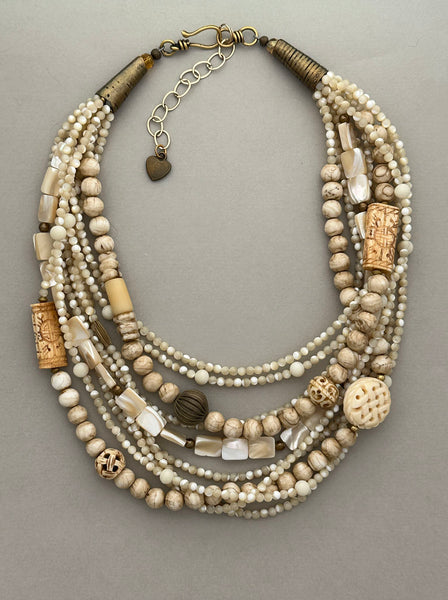 Multi-Strand Shell and Brass Statement Necklace