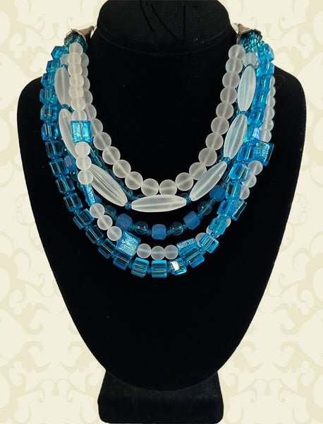 Blue and White Resin Statement Necklace