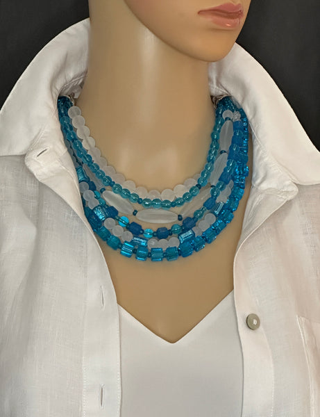 Blue and White Resin Statement Necklace