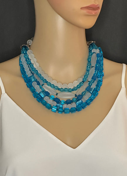 Blue and White Resin Statement Necklace