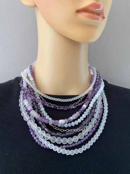 Multi-Strand Amethyst and Silver Statement Necklace