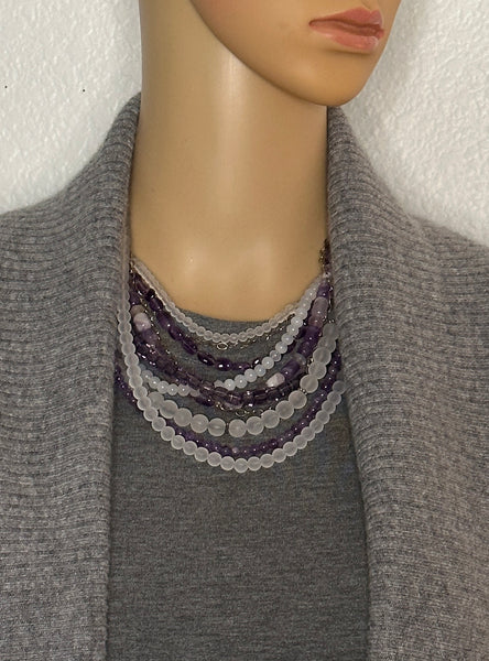 Multi-Strand Amethyst and Silver Statement Necklace
