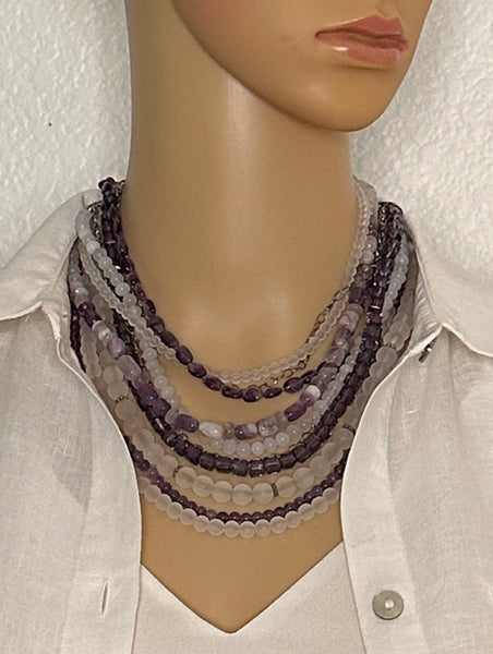 Multi-Strand Amethyst and Silver Statement Necklace