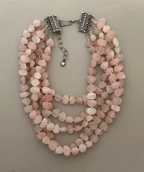 Multi-Strand Rose Quartz Statement Necklace