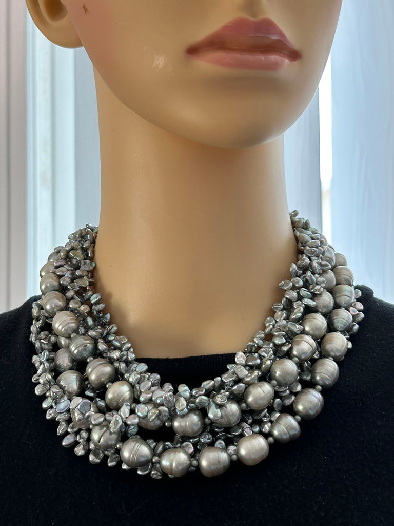 Sea Foam Sea Glass and Pearl Cluster Necklace | Beach Chic Elegance | Free  Shipping
