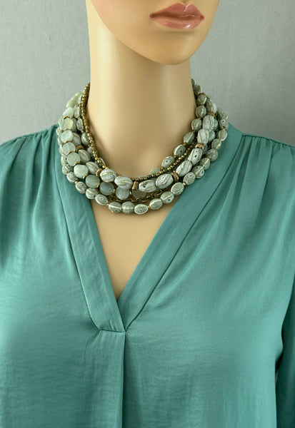 Green Ceramic Bead Statement Necklace