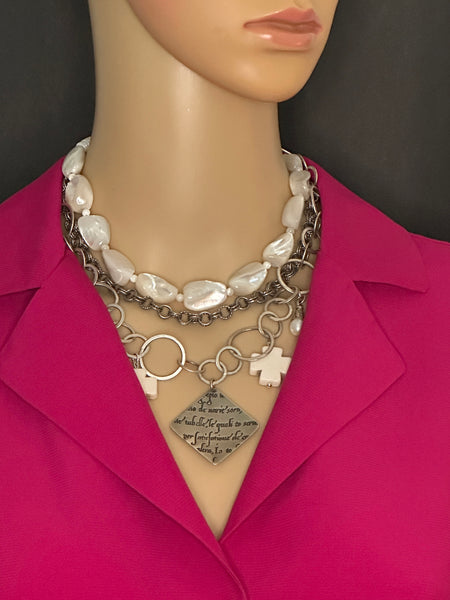 Mother of Pearl and Silver Statement Necklace