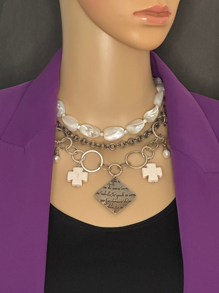 Mother of Pearl and Silver Statement Necklace