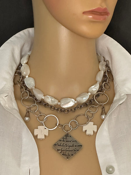 Mother of Pearl and Silver Statement Necklace