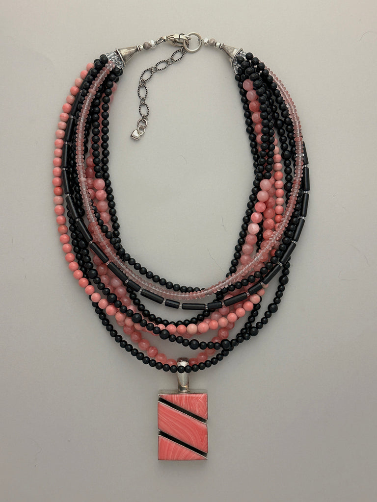 Black and Coral Multi-Strand Statement Necklace