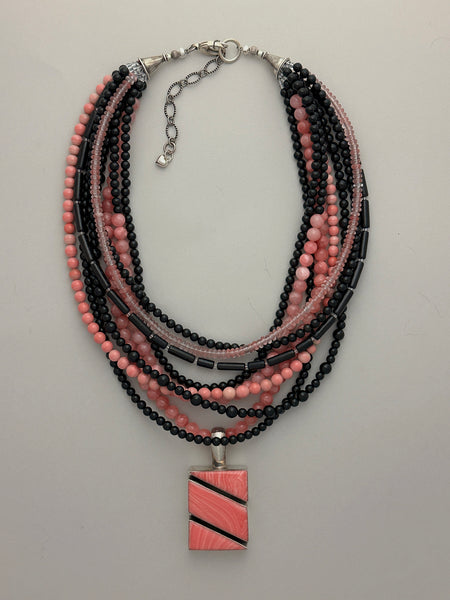 Black and Coral Multi-Strand Statement Necklace