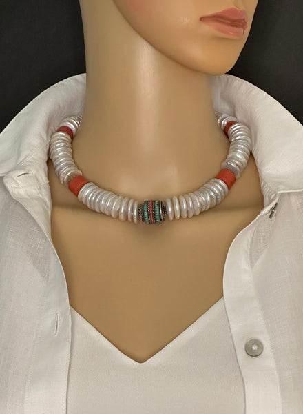 Coin Pearl Statement Necklace
