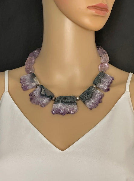 Amethyst Druzy Slices Statement Necklace