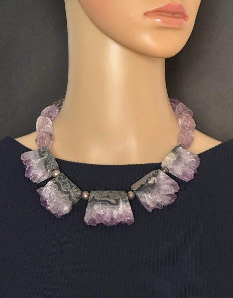 Amethyst Druzy Slices Statement Necklace