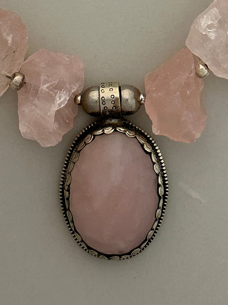 Rose Quartz with Pendant Statement Necklace