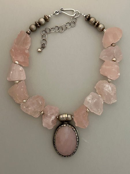 Rose Quartz with Pendant Statement Necklace
