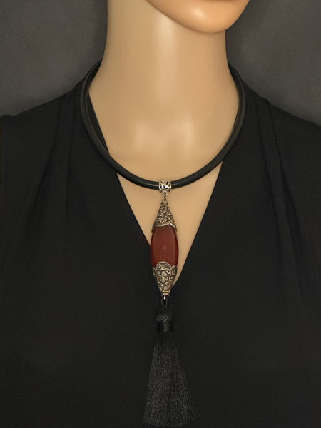 Carnelian Drop Pendant Statement Necklace