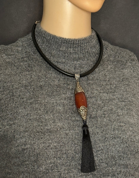 Carnelian Drop Pendant Statement Necklace