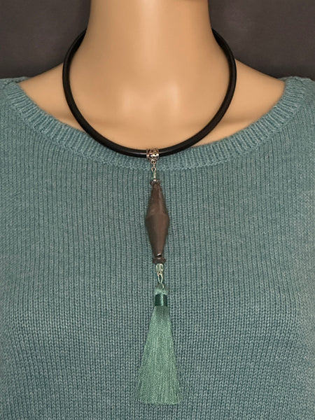 Rhodium Drop Pendant Statement Necklace