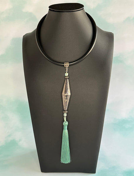 Rhodium Drop Pendant Statement Necklace