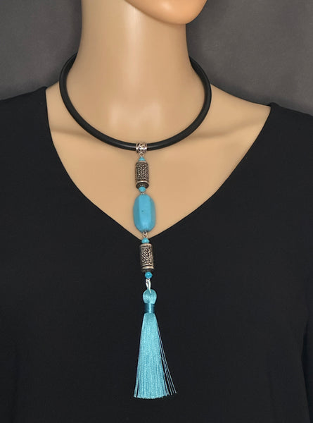 Afghan Faience Drop Pendant Statement Necklace