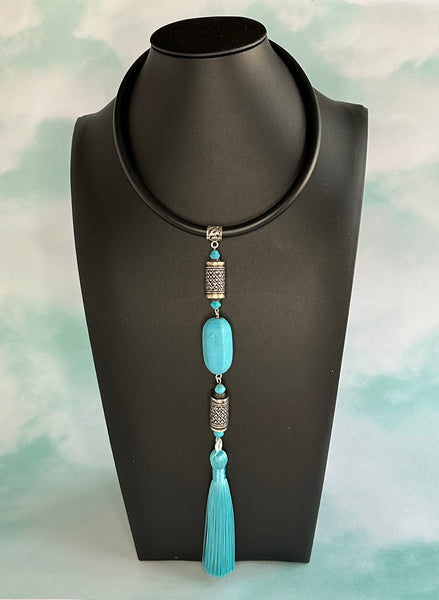 Afghan Faience Drop Pendant Statement Necklace