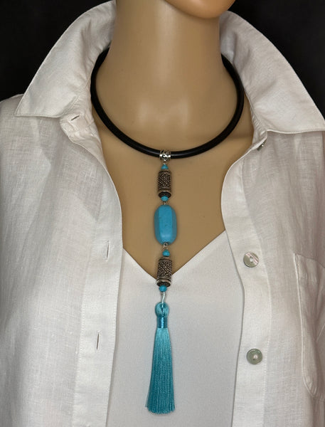Afghan Faience Drop Pendant Statement Necklace
