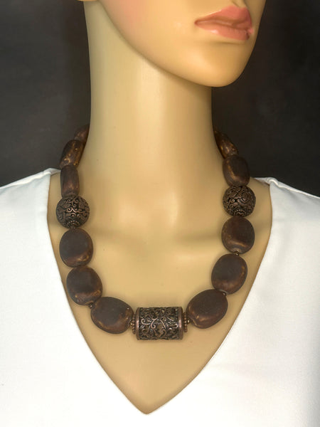 Brown Afghan Ceramic Statement Necklace
