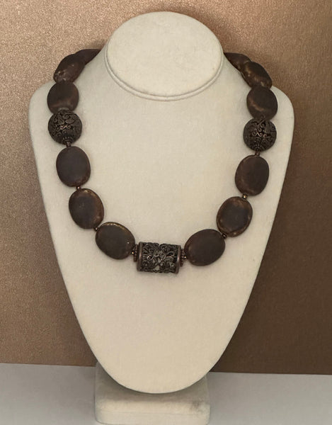 Brown Afghan Ceramic Statement Necklace