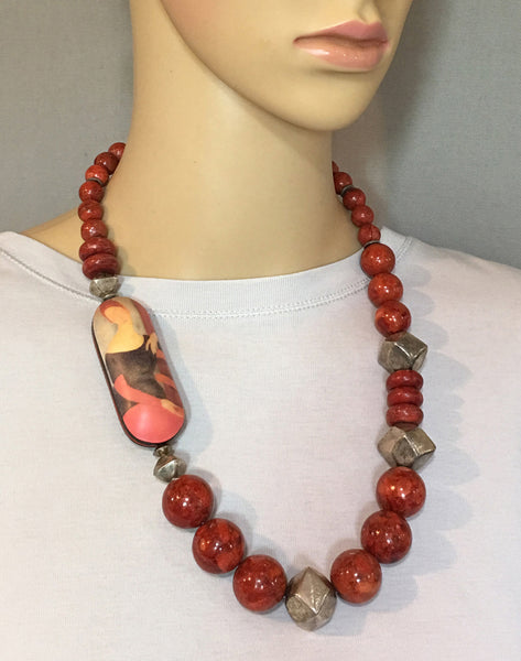 Coral and Silver Statement Necklace