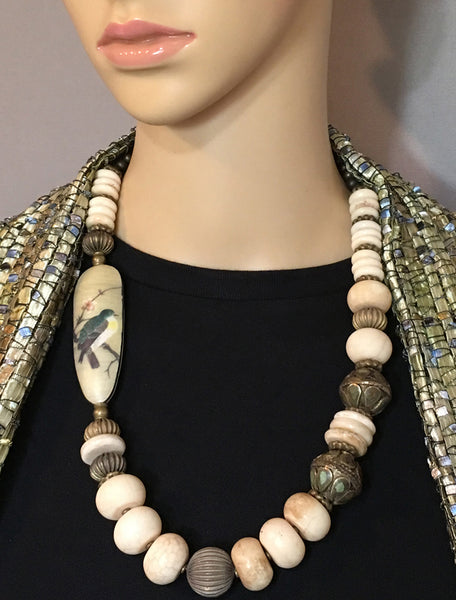 Afghan Jasper and Brass Statement Necklace