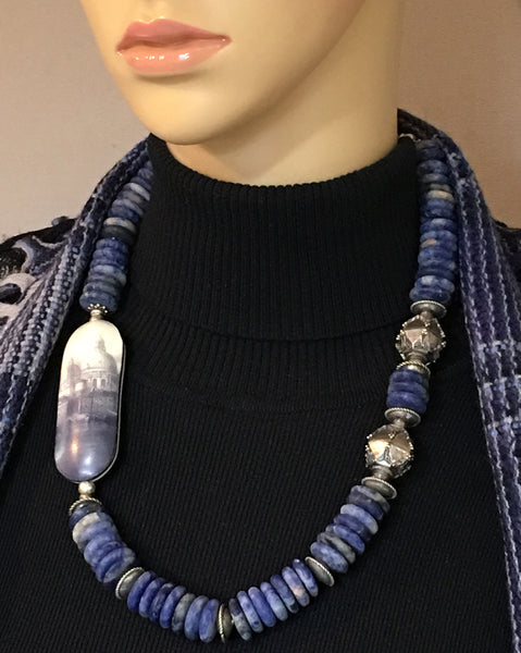 Sodalite and Silver Statement Necklace