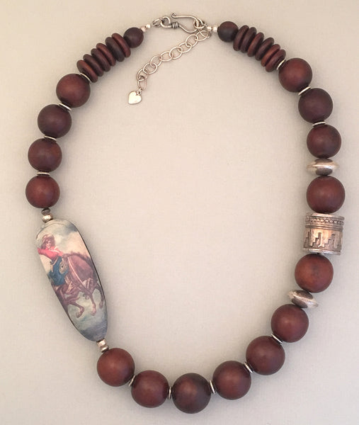 Brown Tagua with Silver Statement Necklace