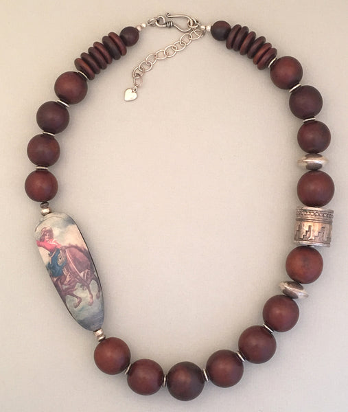 Brown Tagua with Silver Statement Necklace