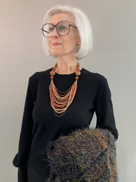 Multi-Strand Terra Cotta and Copper Statement Necklace