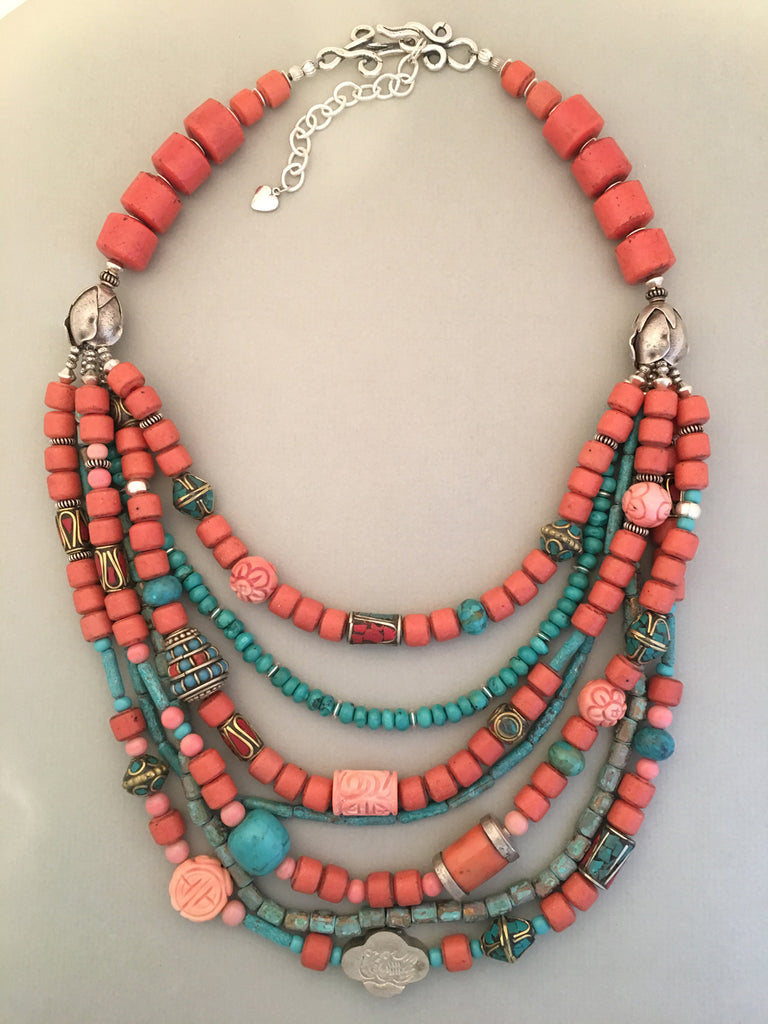 Coral and Turquoise Statement Necklace