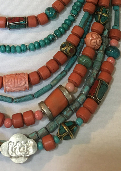 Coral and Turquoise Statement Necklace