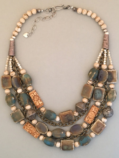 Multi-Strand Afghan Ceramic Statement Necklace